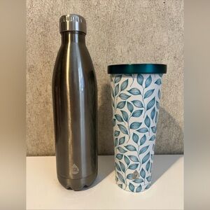 TAL Stainless Steel Bundle 24oz Silver Bottle & 24oz Green Leaf Tumbler No Straw